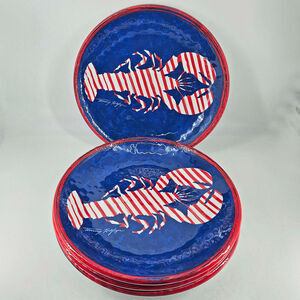 4 Tommy Hilfiger Melamine Lobster Plates outdoor dining seafood Red Blue